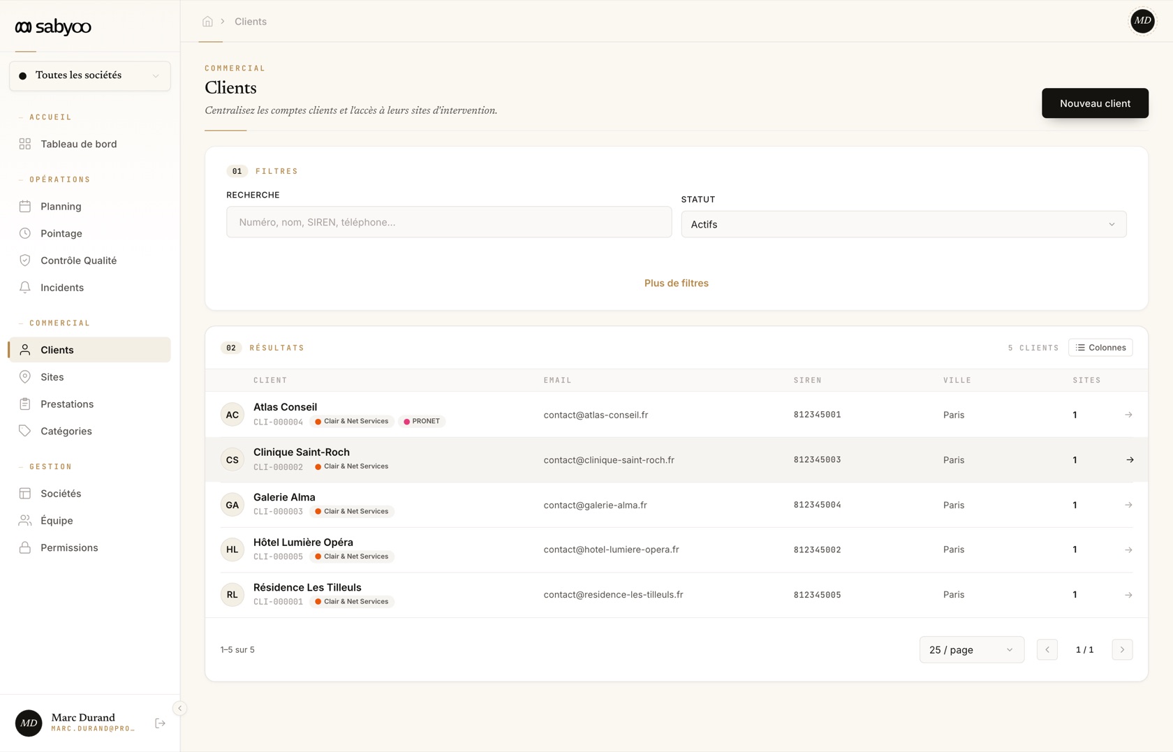 Le module Clients de Sabyoo